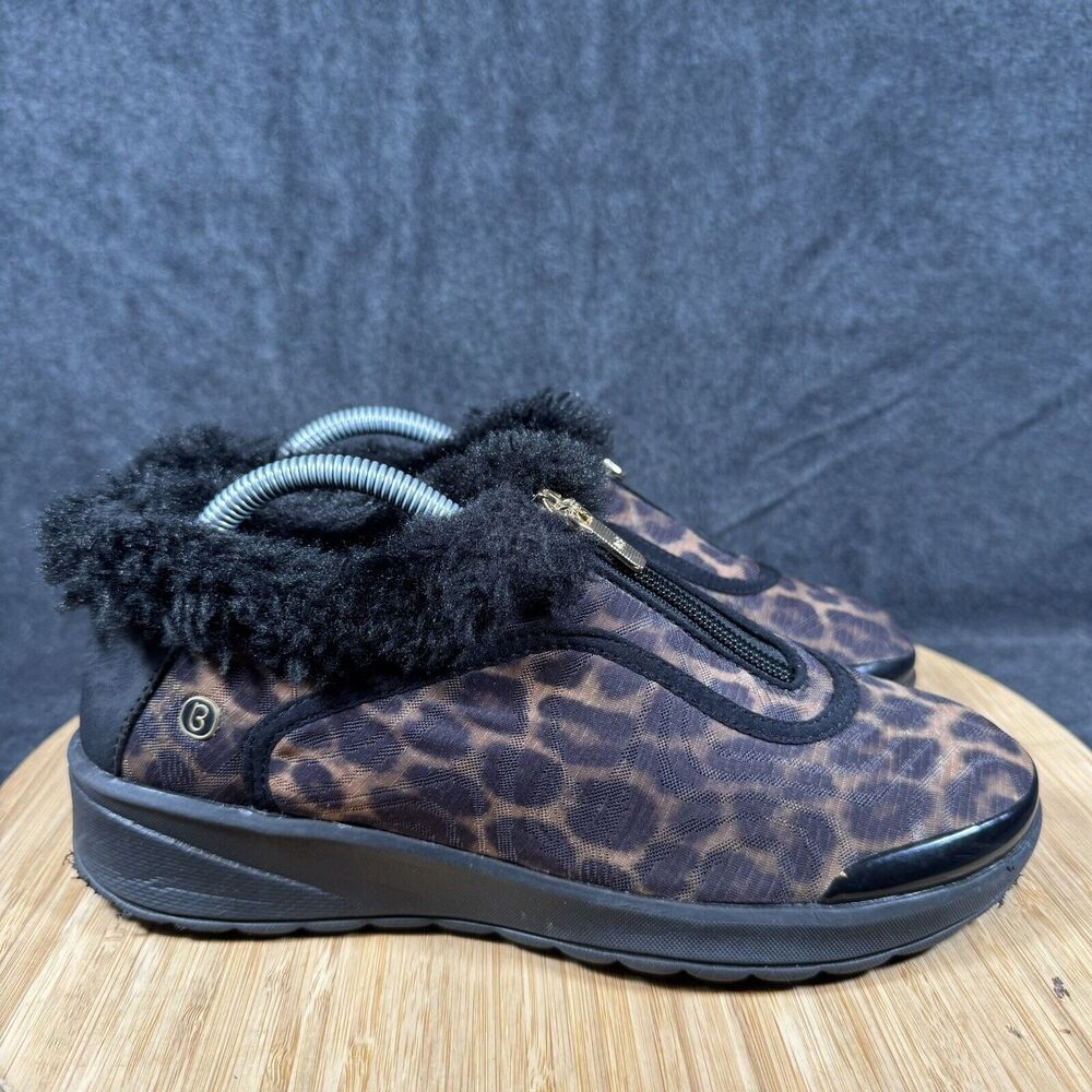 S Bzees Golden Zip Shoes Women 6 M Black‎ Cheetah Faux Fur Trim Modern